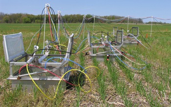 Automated chambers in use a young stand of wheat.